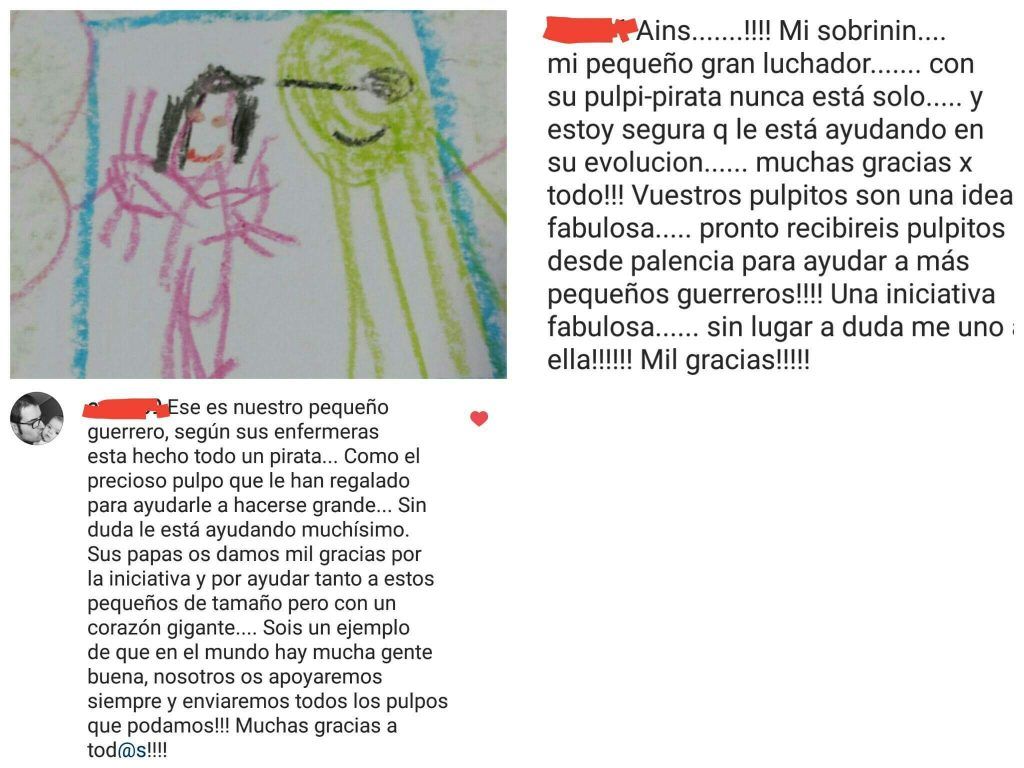 pulpitos solidarios dibujo y comentario en Instagram de agradecimiento